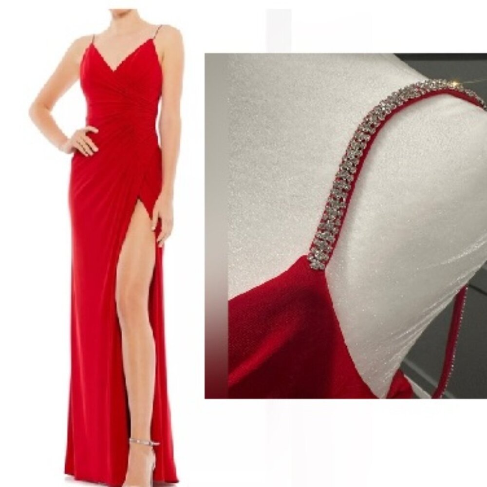 ❤️NWT Mac Duggal RED ❤️ Gown Rhinestone straps  sz 6  #26695